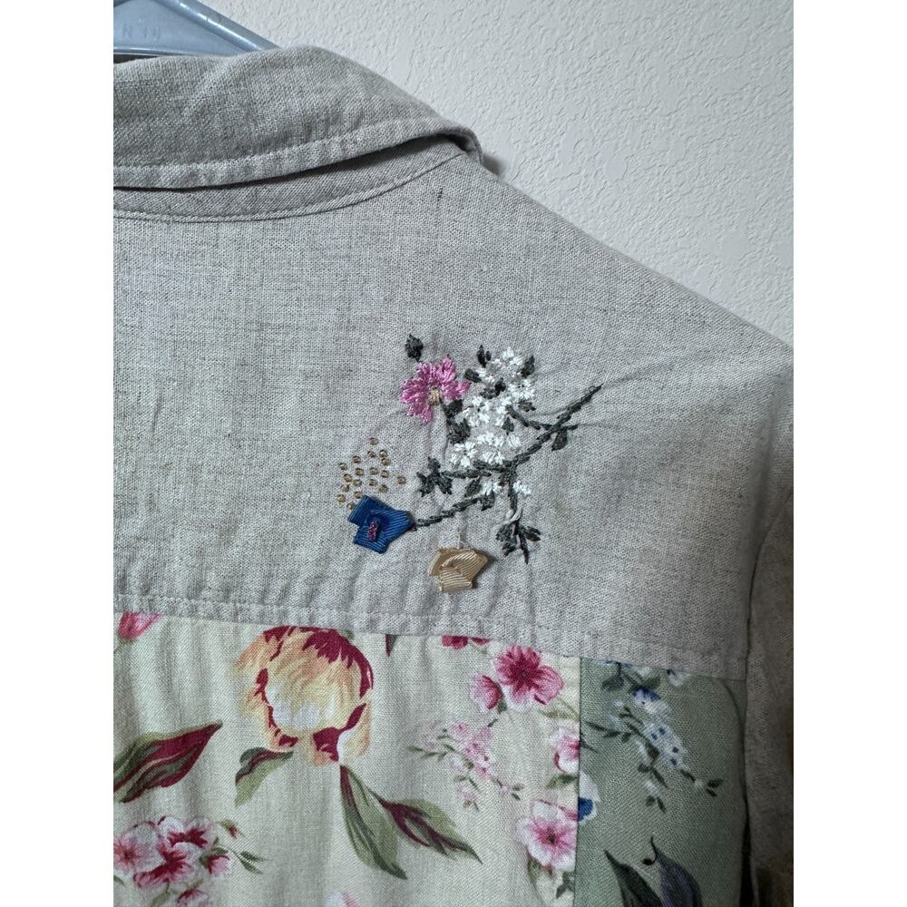 Vintage White Stag Blouse Shirt Women's M Linen Floral Cottage Country Core - Picture 6 of 6